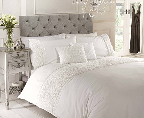 Chateau de Belle Maison erhöhte Ripsband Rose und Bettwäsche Set, Polycotton, cremefarben, Einzelbett von Chateau de Belle Maison