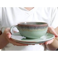 10Oz, 300Ml, Kaffeetasse, Kaffeetasse Mit Untertasse, Teetasse Jade, Celadon Technik von ChatiHandcraft