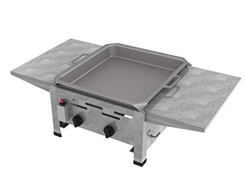 ChattenGlut Professional Gastrobräter 2-flammig Tischgerät Edelstahl Stahlbrenner für Flüssiggas 480x530x270mm (9kW Pfanne + Seitenablagen) von ChattenGlut