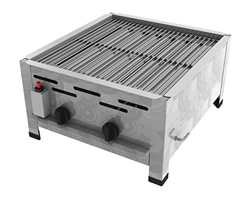 ChattenGlut Professional Gastrobräter 2-flammig Tischgerät Edelstahl Stahlbrenner für Flüssiggas 480x530x270mm (9kW Rost) von ChattenGlut