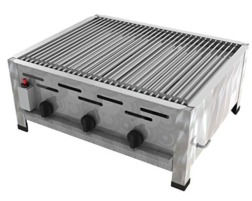 ChattenGlut Professional Gastrobräter 3-flammig Tischgerät Edelstahl Stahlbrenner für Flüssiggas 650x530x270mm (10,8kW Einzelne Edelstahlstäbe als Rost) von ChattenGlut