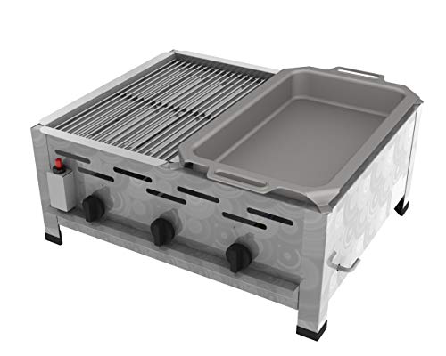 ChattenGlut Professional Gastrobräter 3-flammig Tischgerät Edelstahl Stahlbrenner für Flüssiggas 650x530x270mm (10,8kW Kombination 1er Rost + 1er Pfanne) von ChattenGlut