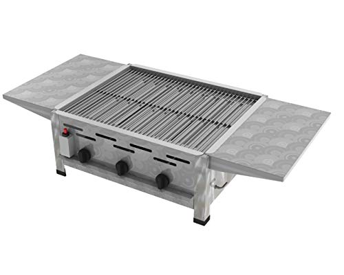 ChattenGlut Professional Gastrobräter 3-flammig Tischgerät Edelstahl Stahlbrenner für Flüssiggas 650x530x270mm (10,8kW Rost + Seitenablagen) von ChattenGlut