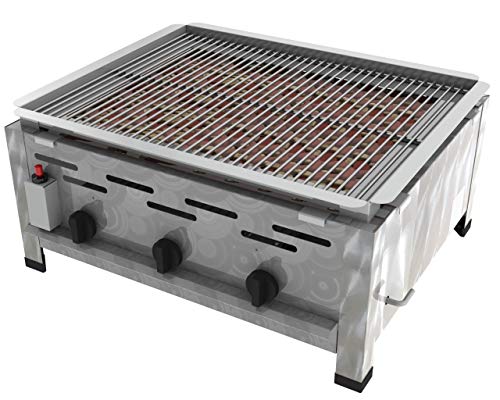 ChattenGlut Professional Gastrobräter 3-flammig Tischgerät Edelstahl Stahlbrenner für Flüssiggas 650x530x270mm (13,5kW Lavastein) von ChattenGlut