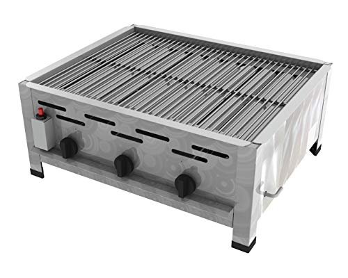 ChattenGlut Professional Gastrobräter 3-flammig Tischgerät Edelstahl Stahlbrenner für Flüssiggas 650x530x270mm (13,5kW Rost) von ChattenGlut