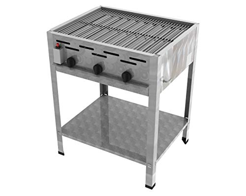 ChattenGlut Professional Gastrobräter 3-flammig Tischgerät Edelstahl Stahlbrenner für Flüssiggas 650x530x800mm (13,5kW Rost) von ChattenGlut