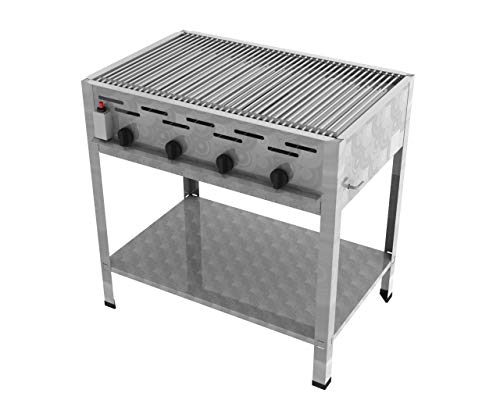 ChattenGlut Professional Gastrobräter 4-flammig Standgerät Edelstahl Stahlbrenner für Flüssiggas 810x530x800 mm (14,7kW Einzelne Edelstäbe als Rost) von ChattenGlut