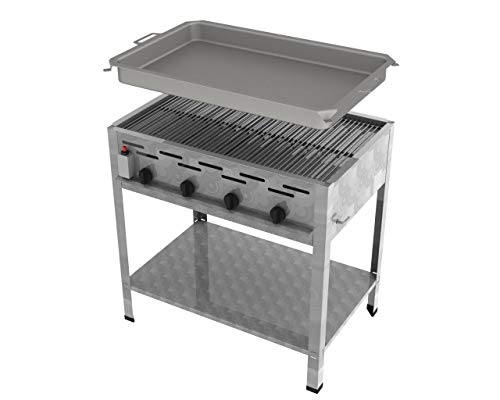 ChattenGlut Professional Gastrobräter 4-flammig Standgerät Edelstahl Stahlbrenner für Flüssiggas 810x530x800 mm (18kW Rost und Pfanne) von ChattenGlut