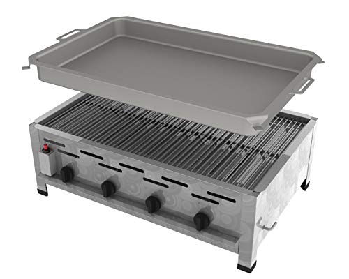 ChattenGlut Professional Gastrobräter 4-flammig Tischgerät Edelstahl Stahlbrenner für Flüssiggas 810x530x270 mm (14,7kW Rost und Pfanne) von ChattenGlut