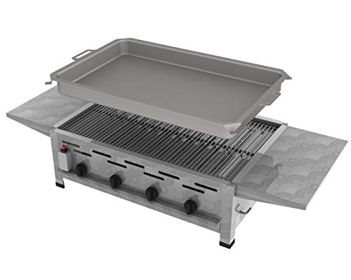 ChattenGlut Professional Gastrobräter 4-flammig Tischgerät Edelstahl Stahlbrenner für Flüssiggas 810x530x270 mm (18kW Rost und Pfanne + Seitenablagen) von ChattenGlut