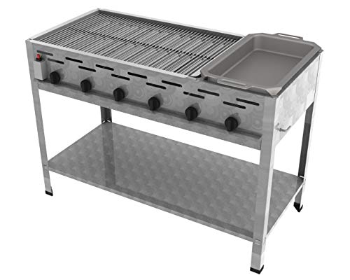 ChattenGlut Professional Gastrobräter 6-flammig Standgerät Edelstahl Stahlbrenner für Flüssiggas 1140x530x800 mm (22kW 4er Rost + 1er Pfanne) von ChattenGlut