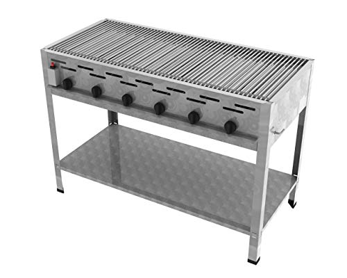 ChattenGlut Professional Gastrobräter 6-flammig Standgerät Edelstahl Stahlbrenner für Flüssiggas 1140x530x800 mm (27kW Einzelne Edelstäbe als Rost) von ChattenGlut