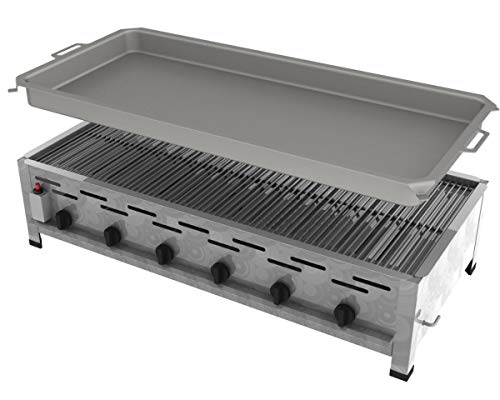 ChattenGlut Professional Gastrobräter 6-flammig Tischgerät Edelstahl Stahlbrenner für Flüssiggas 1140x530x270 mm (22kW Rost und Pfanne) von ChattenGlut