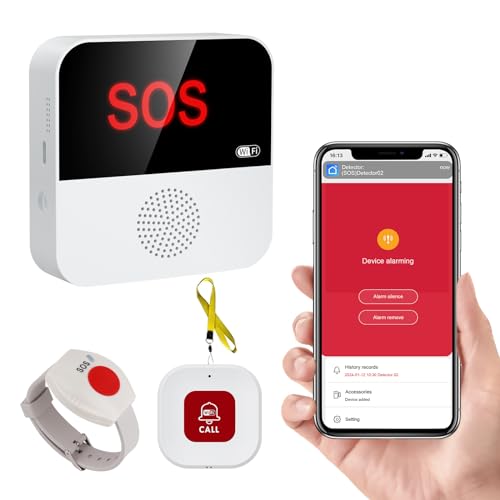 Chatthen Notrufknopf für Senioren, Tuya WiFi Alarmanlage Haus, Senioren Notruf Empfänger*1+Ruftaste*1+Notfallarmband*1, Kompatibel mit Tuya Smart/Smart Life/Alexa (Unterstützt Wi-Fi 2.4GHz) von Chatthen