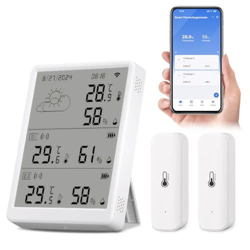 Chatthen Thermometer Innen Außen, Wlan luftfeuchtigkeitsmesser Humidity Monitoring, 100 m Range, Smart Thermometer Free Data Export and Kalibrierung, 2 Sensors and 1 Base Station Compatible with Alexa Chatthen Thermometer Innen Außen, Wlan luftfeuchtigkeitsmesser Humidity Monitoring, 100 m Range, Smart Thermometer Free Data Export and Kalibrierung, 2 Sensors and 1 Base Station Compatible with Alexa von Chatthen