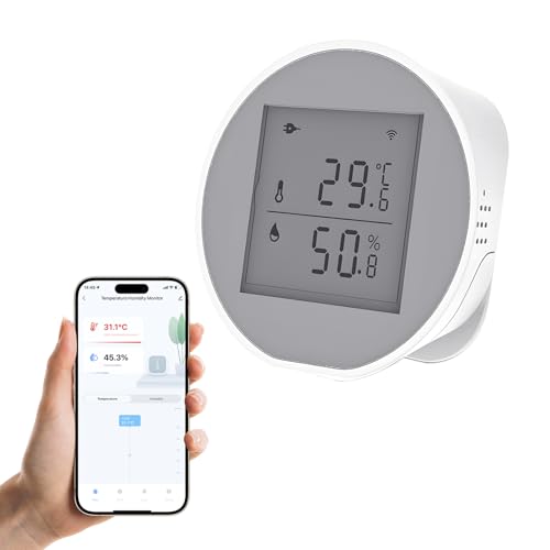 eMylo WiFi Thermometer Hygrometer Innen, Tuya Bluetooth Raumthermometer wlan Temperatursensor mit Smart App, LCD-Bildschirm Digitales Thermo-Hygrometer, 7,5 * 7,5cm von Chatthen