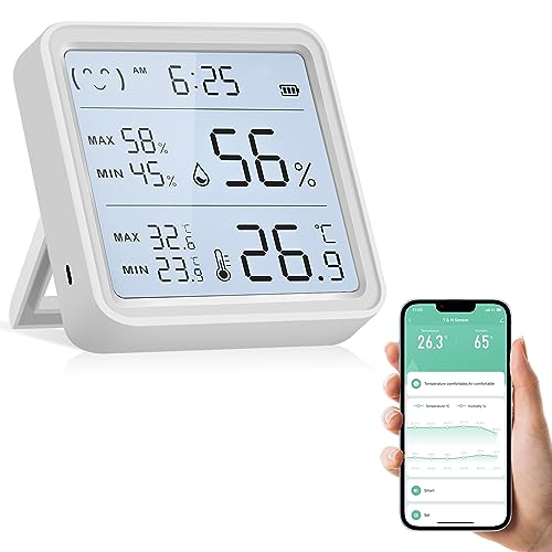 eMylo WiFi Thermometer Hygrometer Innen, Tuya Raumthermometer wlan Temperatursensor mit Smart App und Datenaufzeichnung, für Babyzimmer, Gewächshauszubehör, Garage（8CM*8CM） von Chatthen