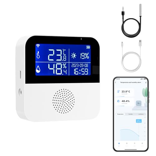 eMylo WiFi Thermometer Hygrometer Innen, Tuya Raumthermometer wlan Temperatursensor mit Smart App und Datenaufzeichnung, für Babyzimmer, Gewächshauszubehör, Garage von Chatthen