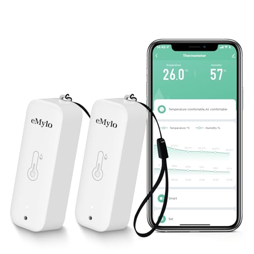 eMylo Zigbee Temperatursensor, Tuya Smart Luftfeuchtigkeitsmesser mit Intelligentem Alarm, Datenspeicherung und Kalibrierung, Works with Tuya Smart or Smart Life APP, 2 Pack, Tuya Zigbee Hub Required von Chatthen