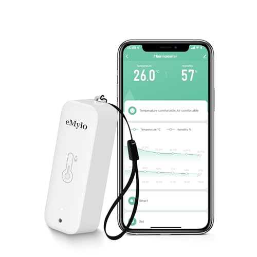 eMylo Zigbee Temperatursensor, Tuya Smart Luftfeuchtigkeitsmesser mit Intelligentem Alarm, Datenspeicherung und Kalibrierung, Works with Tuya Smart or Smart Life APP, 1 Pack, Tuya Zigbee Hub Required von Chatthen