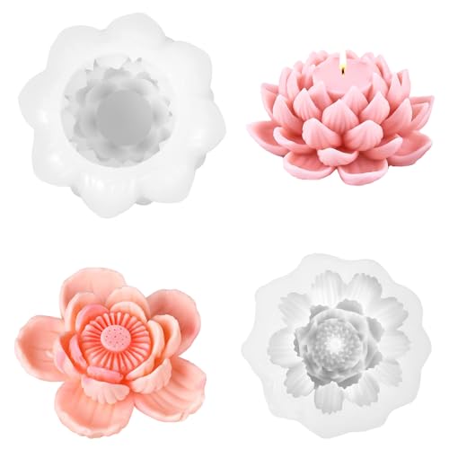2 Stück Silikonform Blumen Silikonformen Gießformen Kerzenformen zum Gießen Silicone Mold Silikon Seifenform, DIY Herstellung 3D Lotusblume Duftkerze Handwerk Ornamente von ChauLanBow