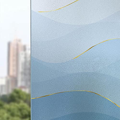 Chbrket 3D Statisch Fensterfolie Mit Blumen Muster Blickdicht Sichtschutzfolie Folie Für Fenster Sonnenschutz Sichtschutz Blaue Wellen 40X150CM von Chbrket