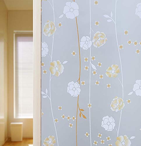 Chbrket Fensterfolie Selbsthaftend Selbstklebend Milchglasfolie Bad Folie Für Milchglas Blickdicht Sichtschutzfolie Statisch Haftend Glastüren Badfenster Goldene Blume 70X100CM von Chbrket