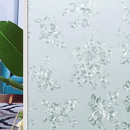 Chbrket Fensterfolie Selbsthaftend Selbstklebend Milchglasfolie Bad Folie Für Milchglas Blickdicht Sichtschutzfolie Statisch Haftend Glastüren Badfenster Weiße Rose 80X200CM von Chbrket