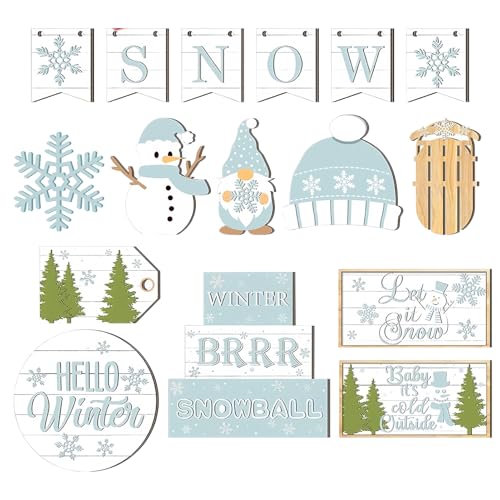 Chdnhe Tiered Tray Deko - Weihnachts Schneeflocken Etageren Dekoration Set | Deko Schilder für Innendekoration Wohnzimmer Schrank Bar Fenster Küche Eingangsbereich Kamin Farmhouse Holiday | Kamin von Chdnhe