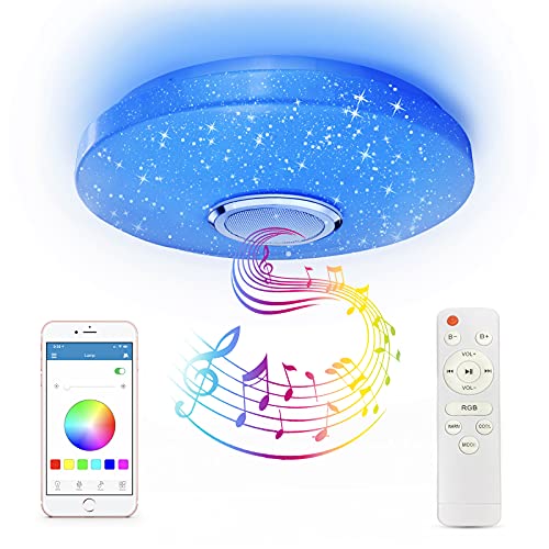 CheDux 36W RGB Farbwechsel LED Deckenleuchte Dimmbare mit Bluetooth Lautsprecher,mit Fernbedienung und APP-Steuerung,Musikwiedergabe,Wasserdichte Deckenlampe für Badezimmer Schlafzimmer Wohnzimmer von CheDux