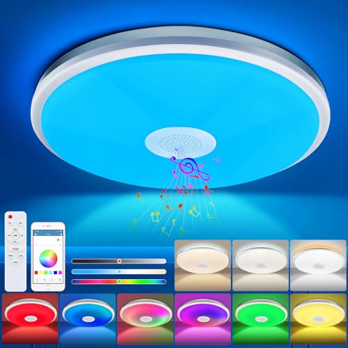 CheDux 48W LED Deckenleuchte Dimmbar mit Bluetooth Lautsprecher, Fernbedienung und APP-Steuerung, LED Deckenlampe mit RGB Farbwechsel, Musik für Schlafzimmer Kinderzimmer Wohnzimmer von CheDux