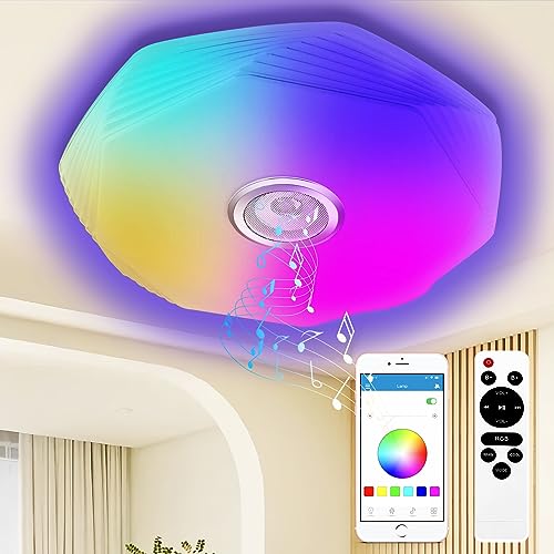 CheDux 48W LED Deckenleuchte Dimmbar mit Bluetooth Lautsprecher, Ø39cm RGB Farbwechsel Deckenlampe mit Fernbedienung und APP, LED Musik Deckenlampe für Schlafzimmer,Kinderzimmer,Wohnzimmer von CheDux