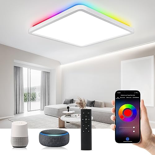 CheDux Alexa Smart Ceiling Light, 24 W 3200 LM Ceiling Light WiFi Dimmable Ceiling Lamp Colour Changing Controllable via App, Voice Control Compatible with Google Home, for Bathroom, Balcony, Hallway von CheDux