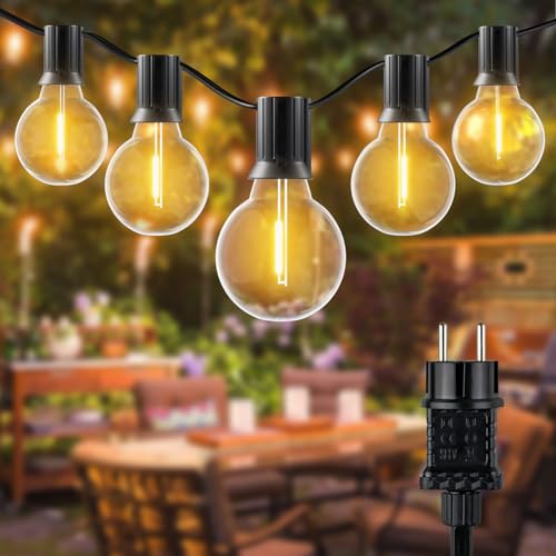 CheDux LED Lichterkette Außen Strom G40 19M 30 Birne mit 2-Birne Retro Glühbirne Lichterkette Außen Wetterfest, Anschließbare Lichterketten für Höfe, Gärten, Tavernen, Arkaden und Cafésn von CheDux