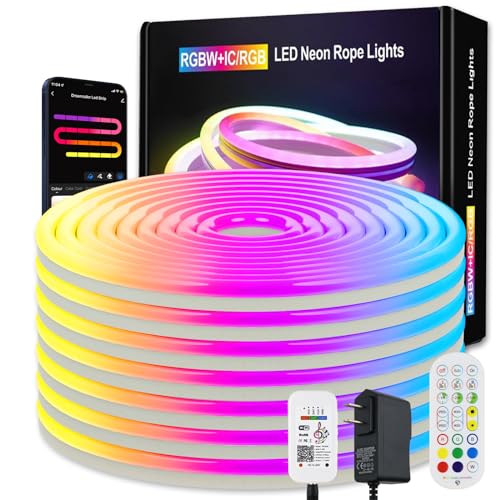 CheDux Neon Streifen Lichter 5M, RGB LED Neon Strip mit Remote per App,IP67 Wasserdichte, Funktioniert mit Alexa und Google, DIY-Funktion, Musik Sync, Lichtband für Wohnzimmer, Schlafzimmer, Wand Deko von CheDux