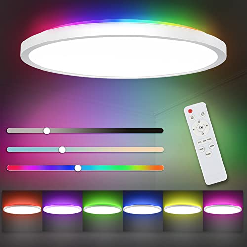 Dimmbar LED Deckenleuchte mit Fernbedienung, RGB Hintergrundbeleuchtung 6 Farbwechsel 24W Panel 3000K-6500K 3200lm für Wohnzimmer Schlafzimmer Kinderzimmer Badezimmer Modern Rund Ultraslim Ø30cm von CheDux