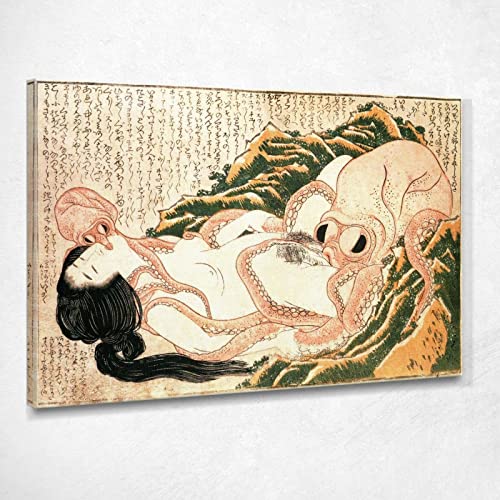 CheQuadro! Der Traum Der Frau Des Fischers Hokusai Katsushika Bild auf Leinwand KHK20, 100x70 cm von CheQuadro!