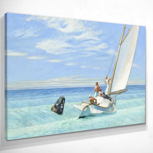 Ground Swell Edward Hopper Wandbild auf hochwertiger Leinwand Fine Art gerahmt fertig zum Aufhängen bsa32-130x90 cm von CheQuadro!