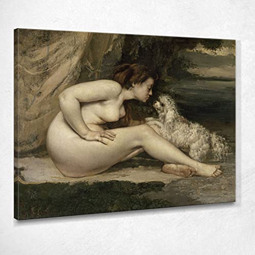 Nackte Frau mit einem Hund Courbet Gustave Bild auf Leinwand cg27, 125 x 100 cm von CheQuadro!