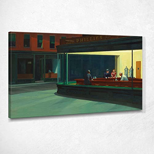 Nighthawks Nottambuli Edward Hopper Kunstdruck auf Leinwand Eho31, 100 x 60 cm von CheQuadro!