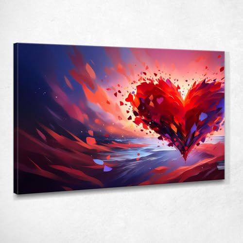Rotes Herz umhüllt von roten Blütenblättern Fliegende Geschenkidee Valentinstag sval46 Bild gedruckt auf Leinwand, 130 x 90 cm von CheQuadro!