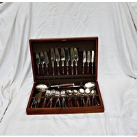 Vintage Messing Und Holz Set 50 Teilig Abendservice Großes Besteck Mit Original Box Massiv von CheapVintageByJola