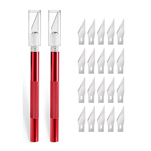 2 Stück Cutter für DIY Art Work Cutting, Skalpell mit 20 Ersatzklingen, Bastelmesser Cuttermesser Hobbymesser Schnitzmesser Caving, Skulptur, Fensterfolie, Lackschutzfolien (rot) von Chedin