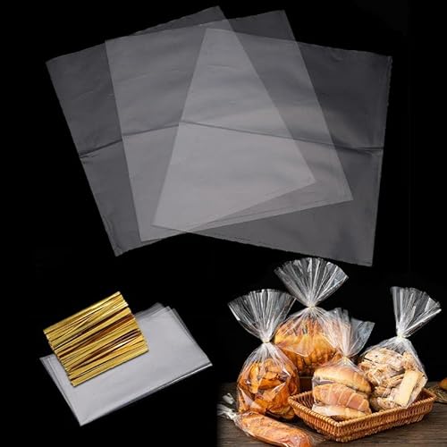 200pcs Cellophantüten 21x30/17x25/15x20/10x15cm Süßigkeiten tüten Transparent kekstüten mit Metallischen Bindebaender für Brot Kekse Kindergeburtstag Gastgeschenke Tütchen (13cm*18cm) von Chedin