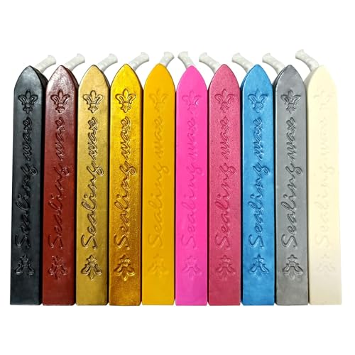 10 Stück Retro Siegelwachs, Siegelwachsstäbe mit Dochten, wachssiegel für Vintage Siegellack Stempel und Brief,Einladungen,Paket (10 Farben) von Chedin