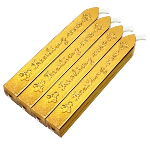 4 Stück Retro Siegelwachs, Siegelwachsstäbe mit Dochten, wachssiegel für Vintage Siegellack Stempel und Brief,Einladungen,Paket (Gold) von Chedin