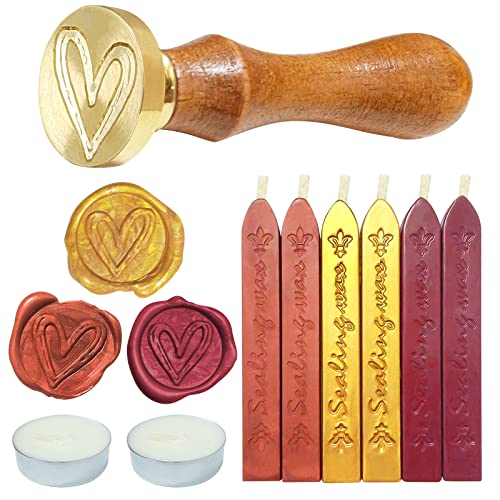 9-teiliges Set Retro Siegelwachs, Siegelwachsstäbe mit Dochten und Wachssiegel Stempel, wachssiegel für Vintage Siegellack Stempel Brief,Einladungen,Geschenk,Paket (Gold/Burgund/Braun) von Chedin