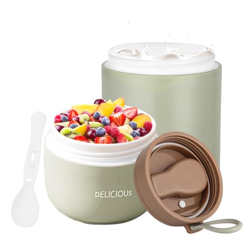 Chedin Müslibecher To Go mit Deckel, PP-Material Porridge Becher 730ml Auslaufsicher joghurtbecher to go mit löffel und Deckel,Doppelschicht Auslaufsicherer Einmachgläser perfekt für Arbeit (Grün) von Chedin