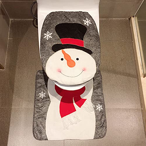 Chedin Toilettensitzbezug Weihnachten WC Sitz Cover Teppich Weihnachtsdeko Toilette Dekorationen Weihnachtsmann Schneemann Elch Toilettenvorleger Set 2 Stücke (Schneemann) von Chedin