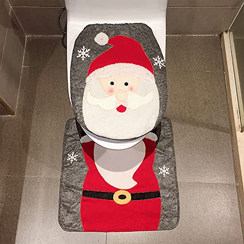 Chedin Toilettensitzbezug Weihnachten WC Sitz Cover Teppich Weihnachtsdeko Toilette Dekorationen Weihnachtsmann Schneemann Elch Toilettenvorleger Set 2 Stücke (Weihnachtsmann) von Chedin